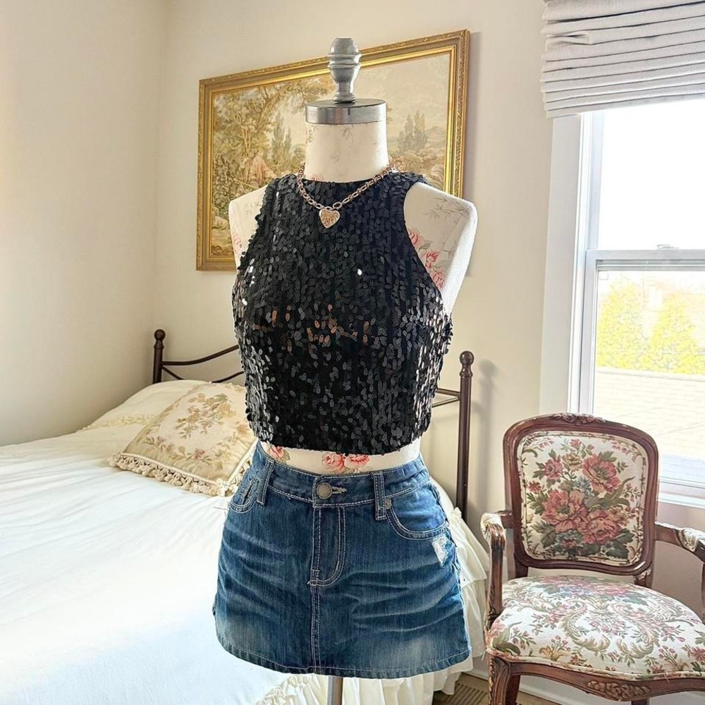 black sequin crop top Y2K H&M sequin crop top size xs
